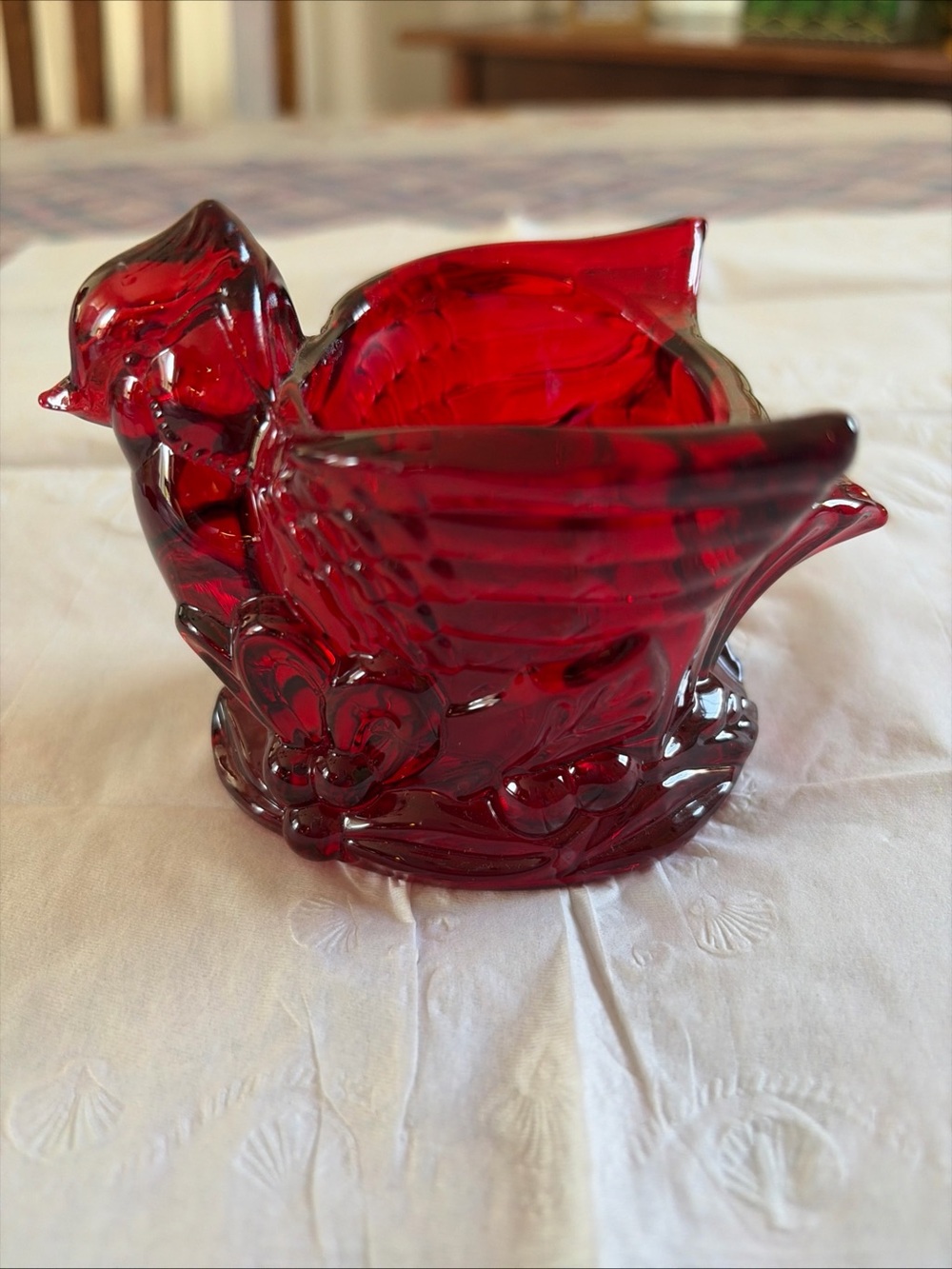 Gorham Red Ruby Art Glass Bird Cardinal Votive Candle Holder